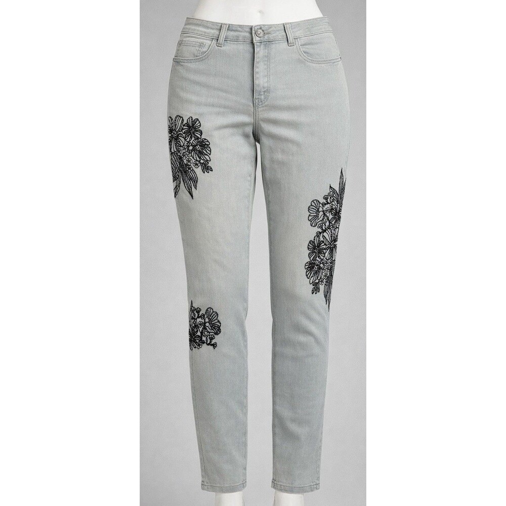 One 5 One Embroidered Floral Skinny Jeans Womens 14 Light Wash Boho Stretch